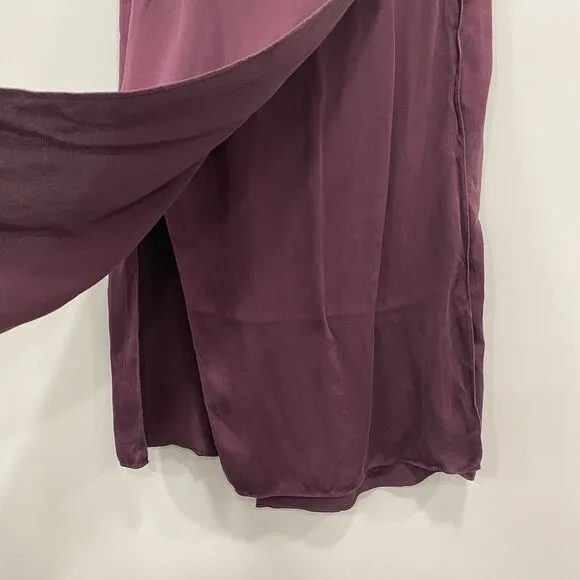 VINCE S 100% Silk Panel Drape Asymmetric Midi Merlot Wine Pull On Skirt Classic