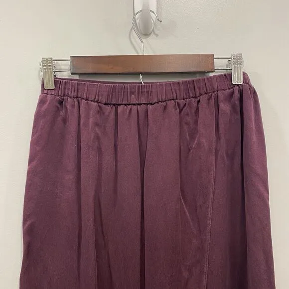 VINCE S 100% Silk Panel Drape Asymmetric Midi Merlot Wine Pull On Skirt Classic
