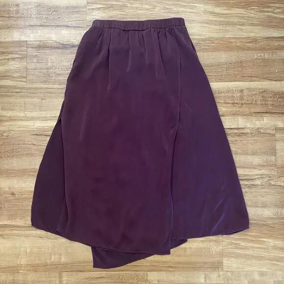 VINCE S 100% Silk Panel Drape Asymmetric Midi Merlot Wine Pull On Skirt Classic