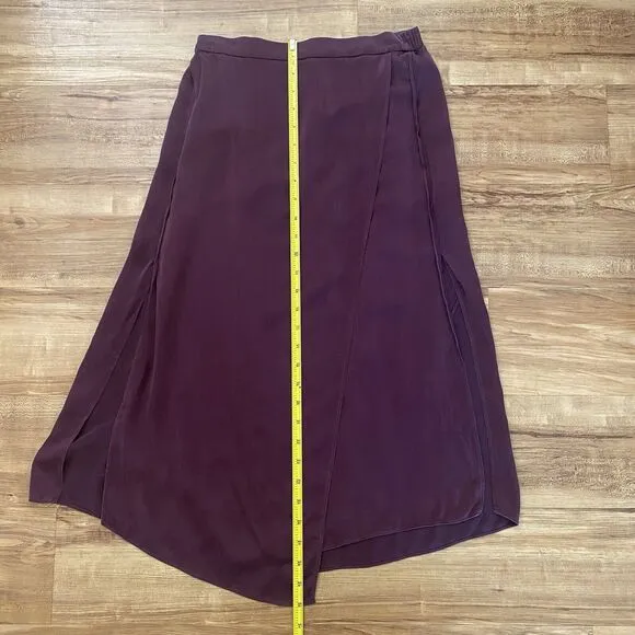 VINCE S 100% Silk Panel Drape Asymmetric Midi Merlot Wine Pull On Skirt Classic
