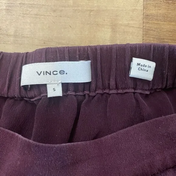 VINCE S 100% Silk Panel Drape Asymmetric Midi Merlot Wine Pull On Skirt Classic
