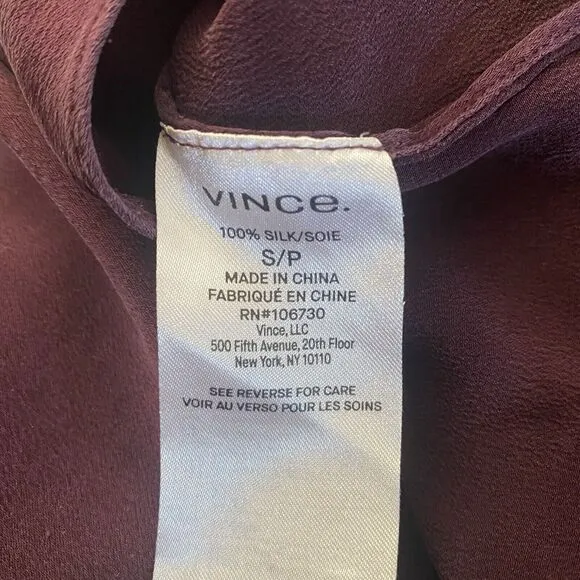 VINCE S 100% Silk Panel Drape Asymmetric Midi Merlot Wine Pull On Skirt Classic