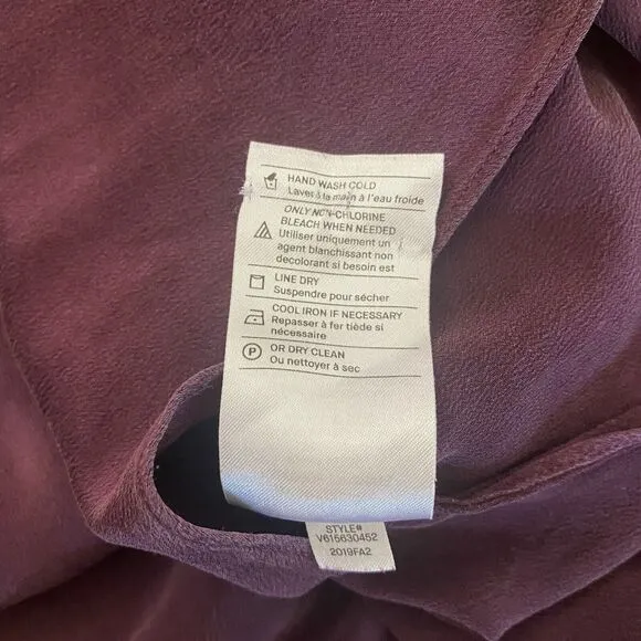 VINCE S 100% Silk Panel Drape Asymmetric Midi Merlot Wine Pull On Skirt Classic