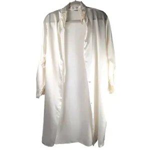 Vintage Blanche Feminine Cream Satiny Lace Coquette Intimates Robe Size S