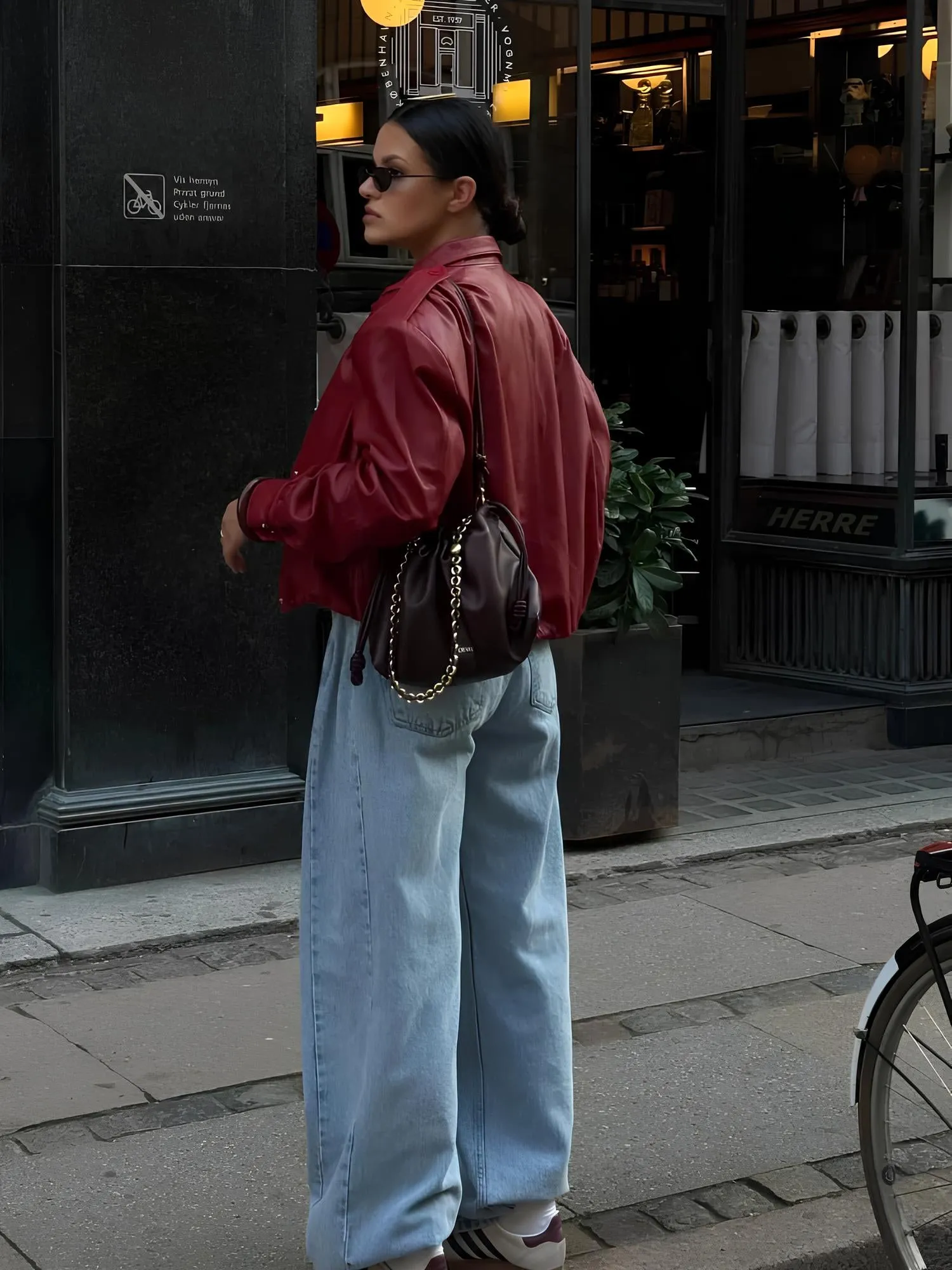 Vintage Burgundy Lapel Leather Jacket