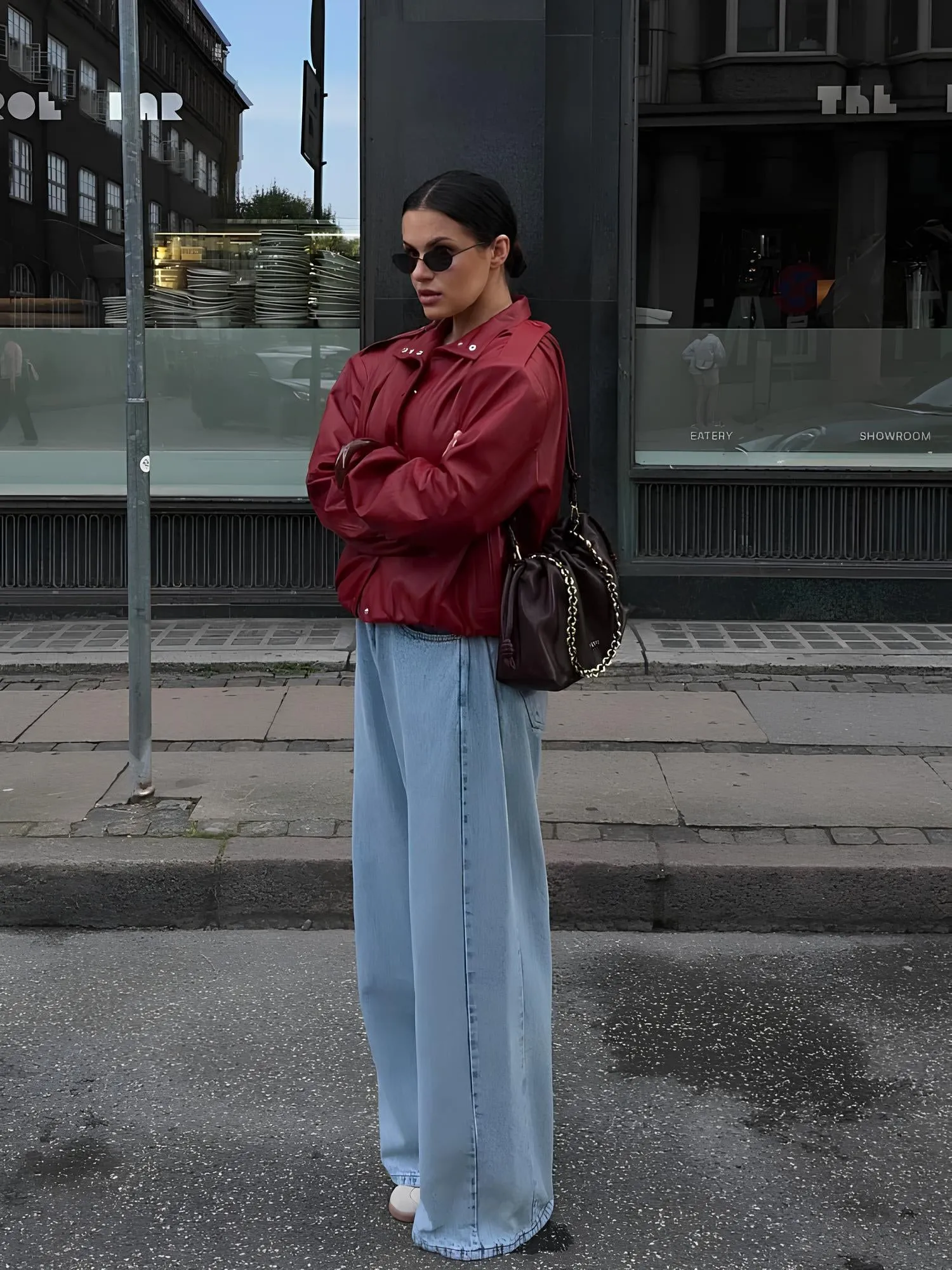 Vintage Burgundy Lapel Leather Jacket
