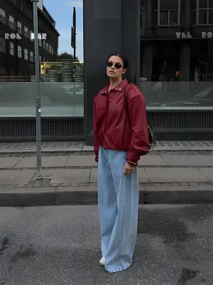Vintage Burgundy Lapel Leather Jacket