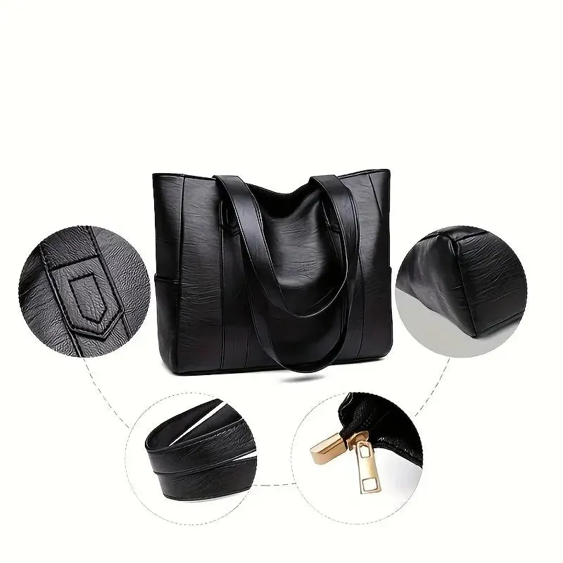 Vintage-Inspired Large Capacity Vegan Tote Bag