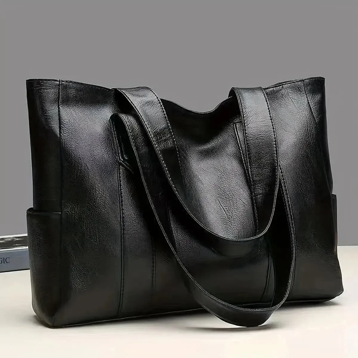 Vintage-Inspired Large Capacity Vegan Tote Bag