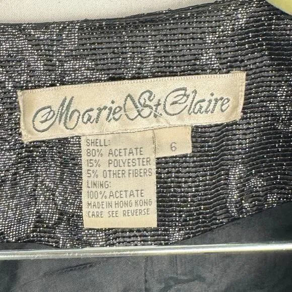 Vintage Marie St. Claire Silver Metallic Floral Shoulder Pad Cropped Blazer Sz 6