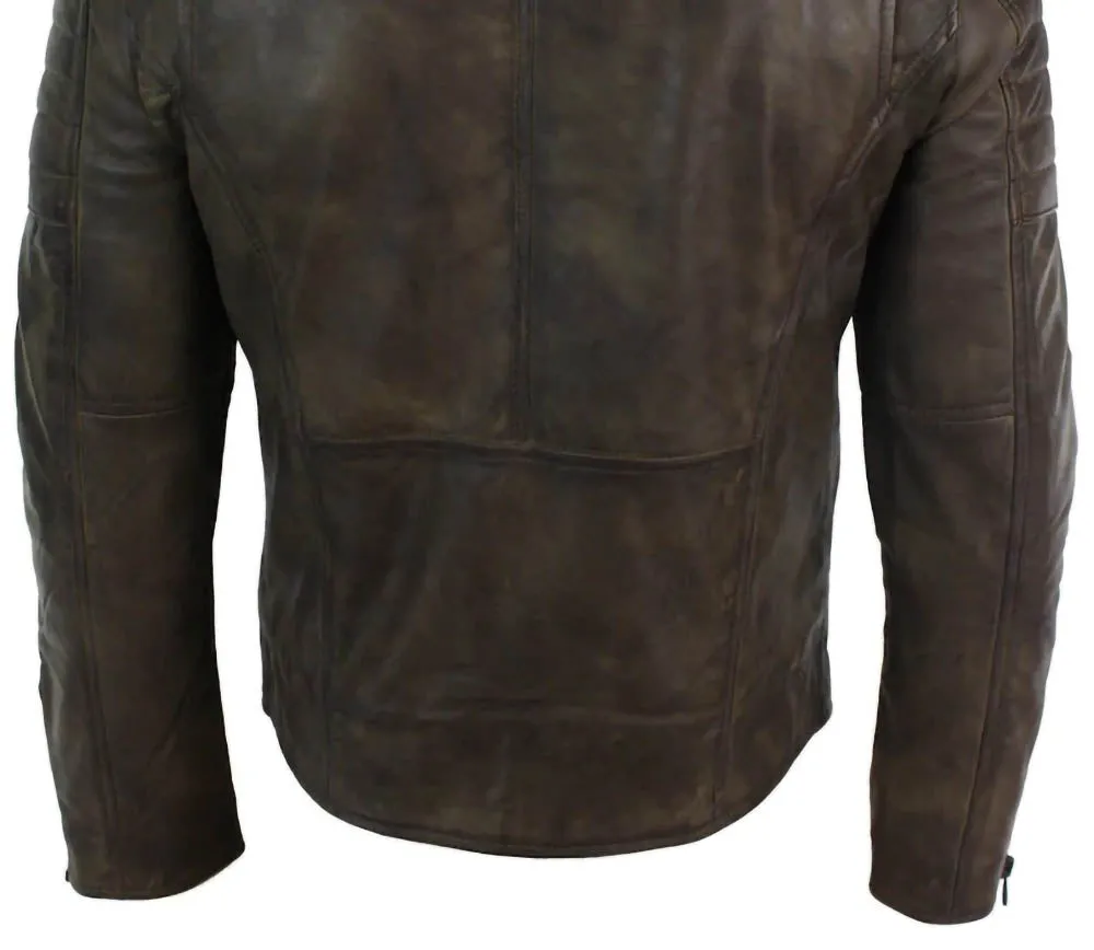 Vintage Retro Cross Zip Brando Distressed Brown Leather Jacket Mens