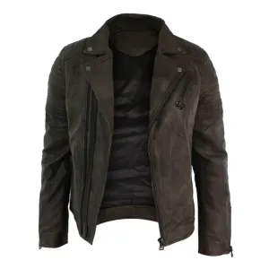 Vintage Retro Cross Zip Brando Distressed Brown Leather Jacket Mens