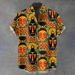 Vintage Tribal Pattern Art Print Casual Shirt 2409001577