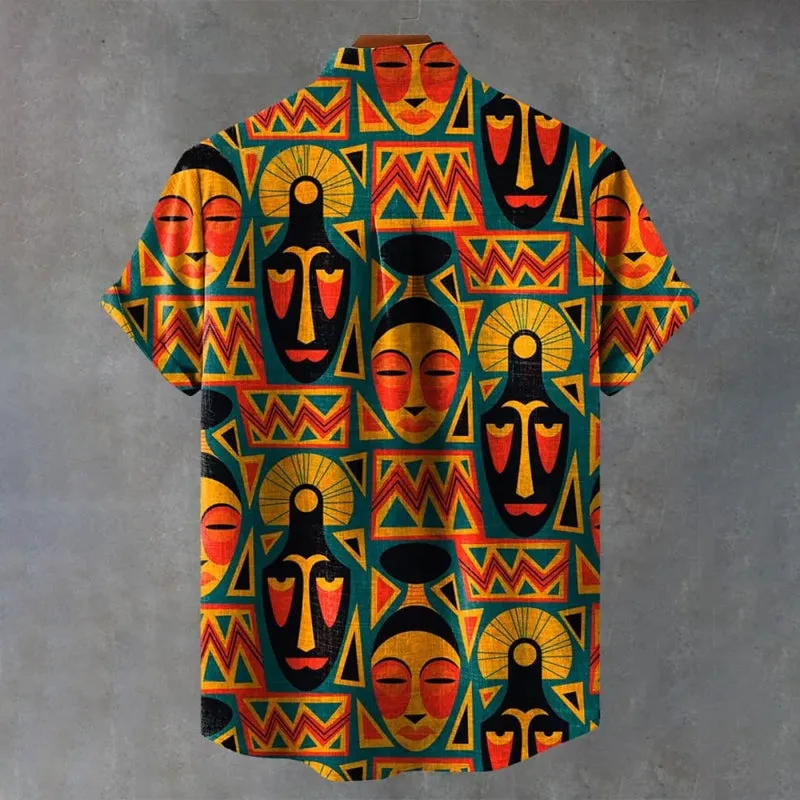 Vintage Tribal Pattern Art Print Casual Shirt 2409001577