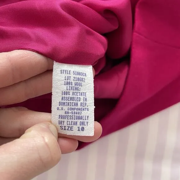 VTG 90s Casablanca Hot Pink Blazer Jacket Sz 10 Barbie Wool Zip Preppy Academia