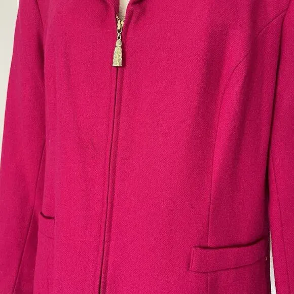 VTG 90s Casablanca Hot Pink Blazer Jacket Sz 10 Barbie Wool Zip Preppy Academia