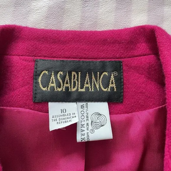 VTG 90s Casablanca Hot Pink Blazer Jacket Sz 10 Barbie Wool Zip Preppy Academia