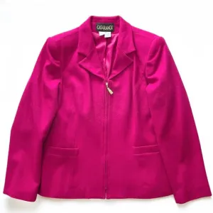 VTG 90s Casablanca Hot Pink Blazer Jacket Sz 10 Barbie Wool Zip Preppy Academia