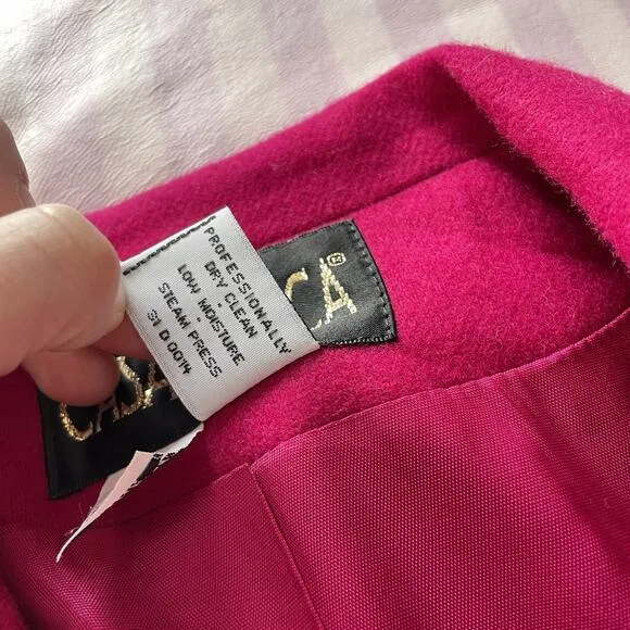 VTG 90s Casablanca Hot Pink Blazer Jacket Sz 10 Barbie Wool Zip Preppy Academia