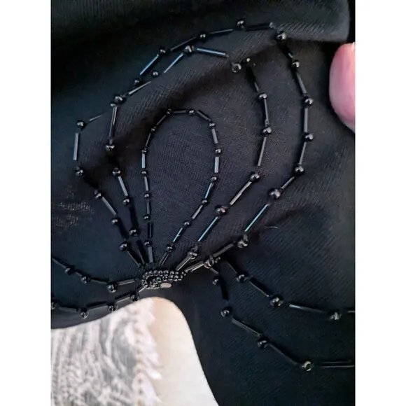 Vtg Liz Claiborne Wool Dress Women's L 90s A-line Black Beaded Chic Swing Y2K