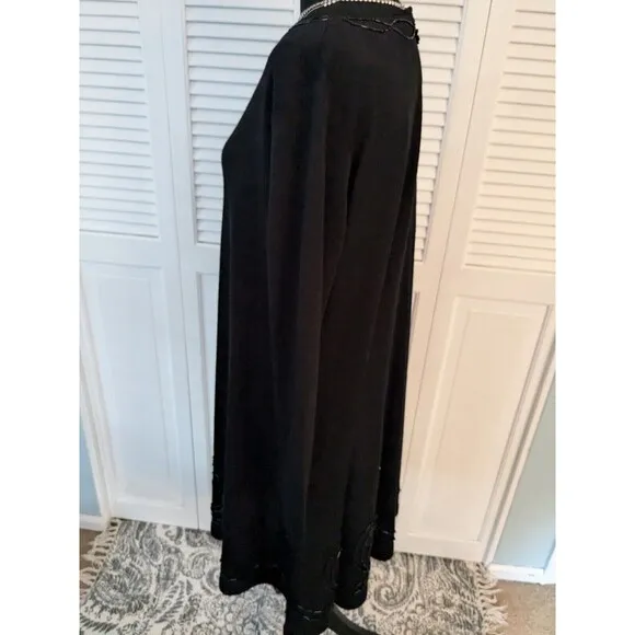 Vtg Liz Claiborne Wool Dress Women's L 90s A-line Black Beaded Chic Swing Y2K