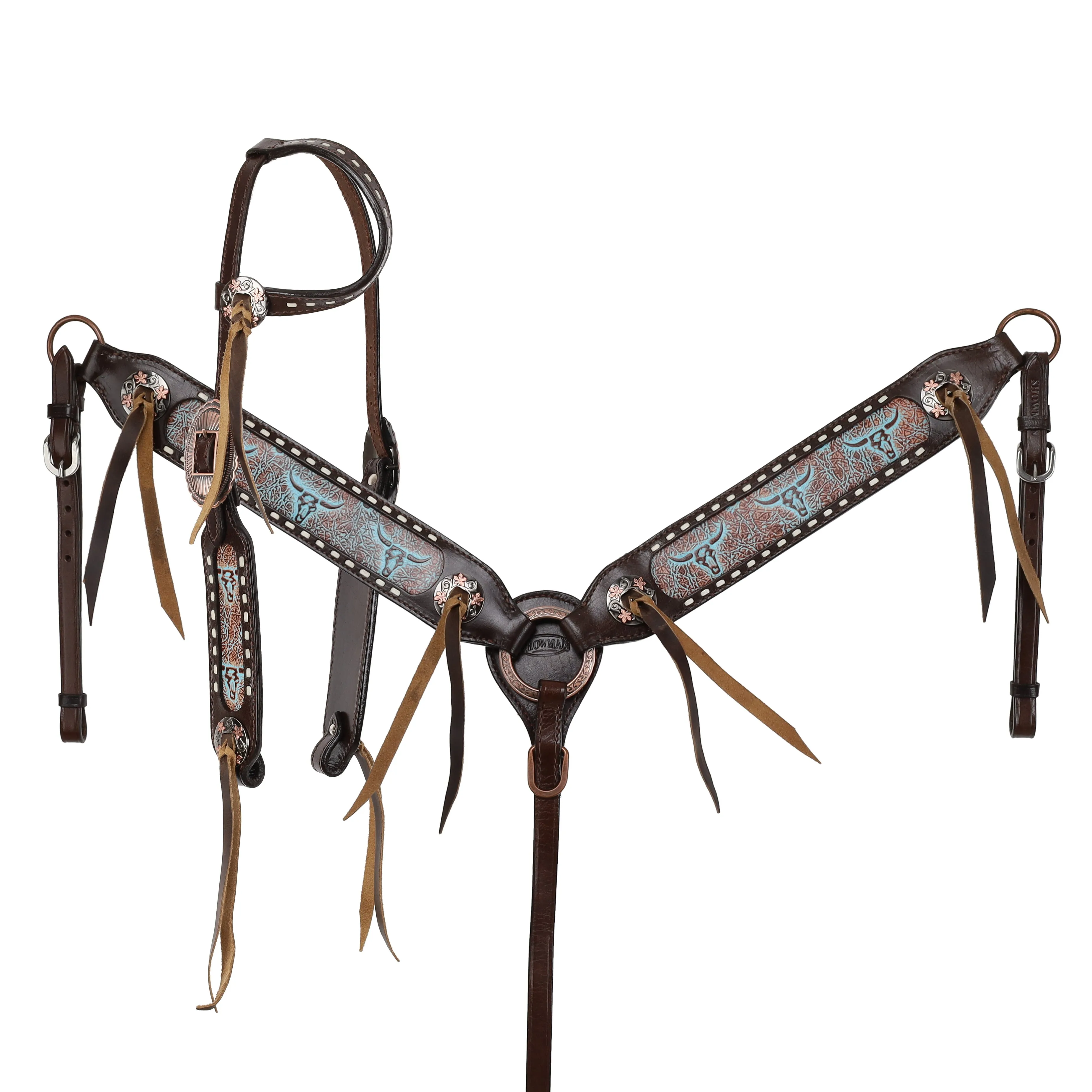 Weathered Steer Traditional One Ear Headstall and Breastcollar Set