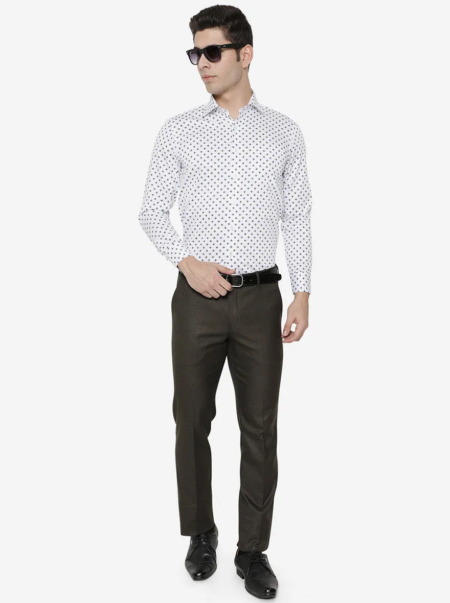 White & Blue Printed Slim Fit Formal Shirt | Metal