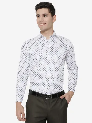White & Blue Printed Slim Fit Formal Shirt | Metal