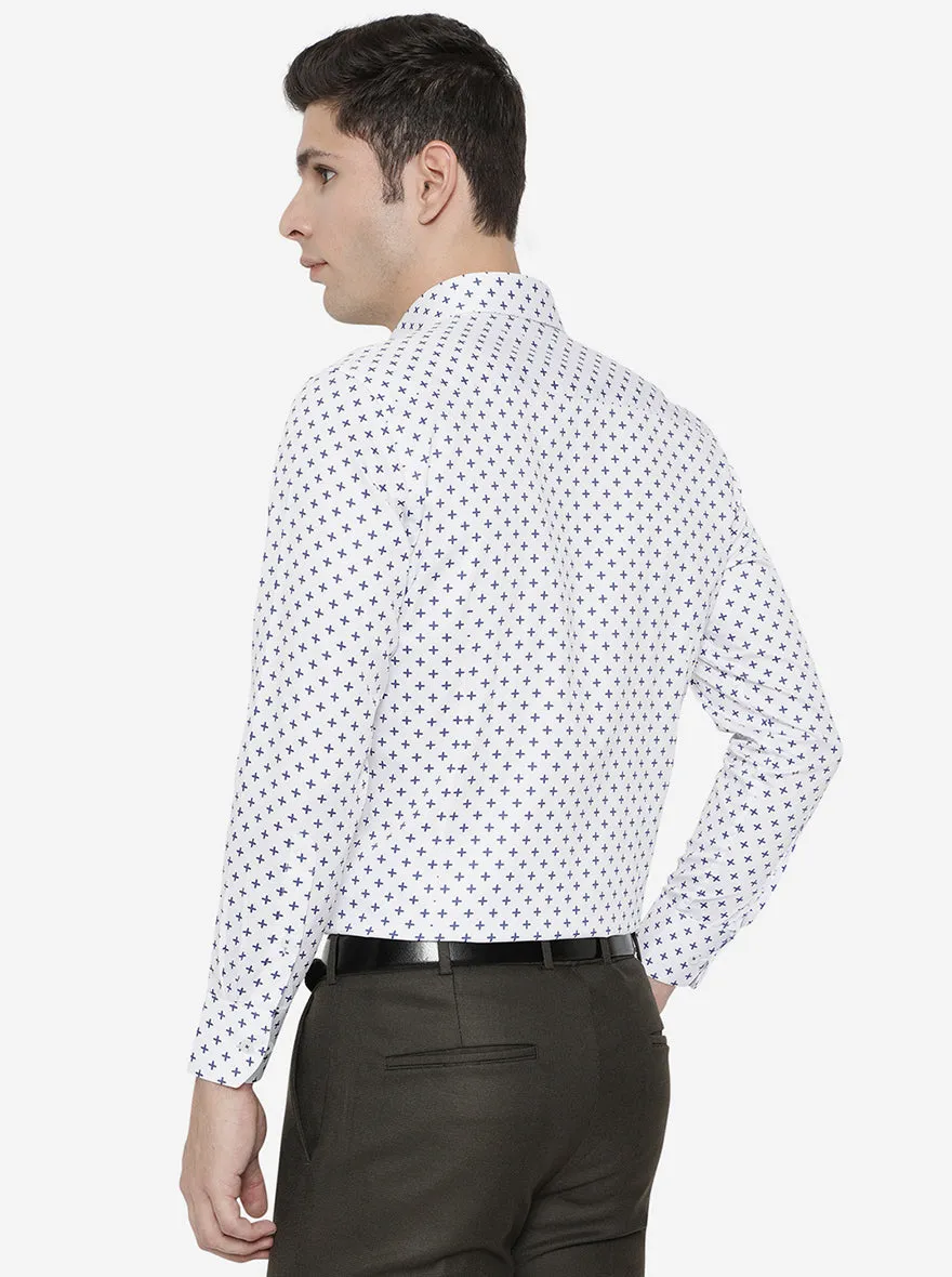 White & Blue Printed Slim Fit Formal Shirt | Metal