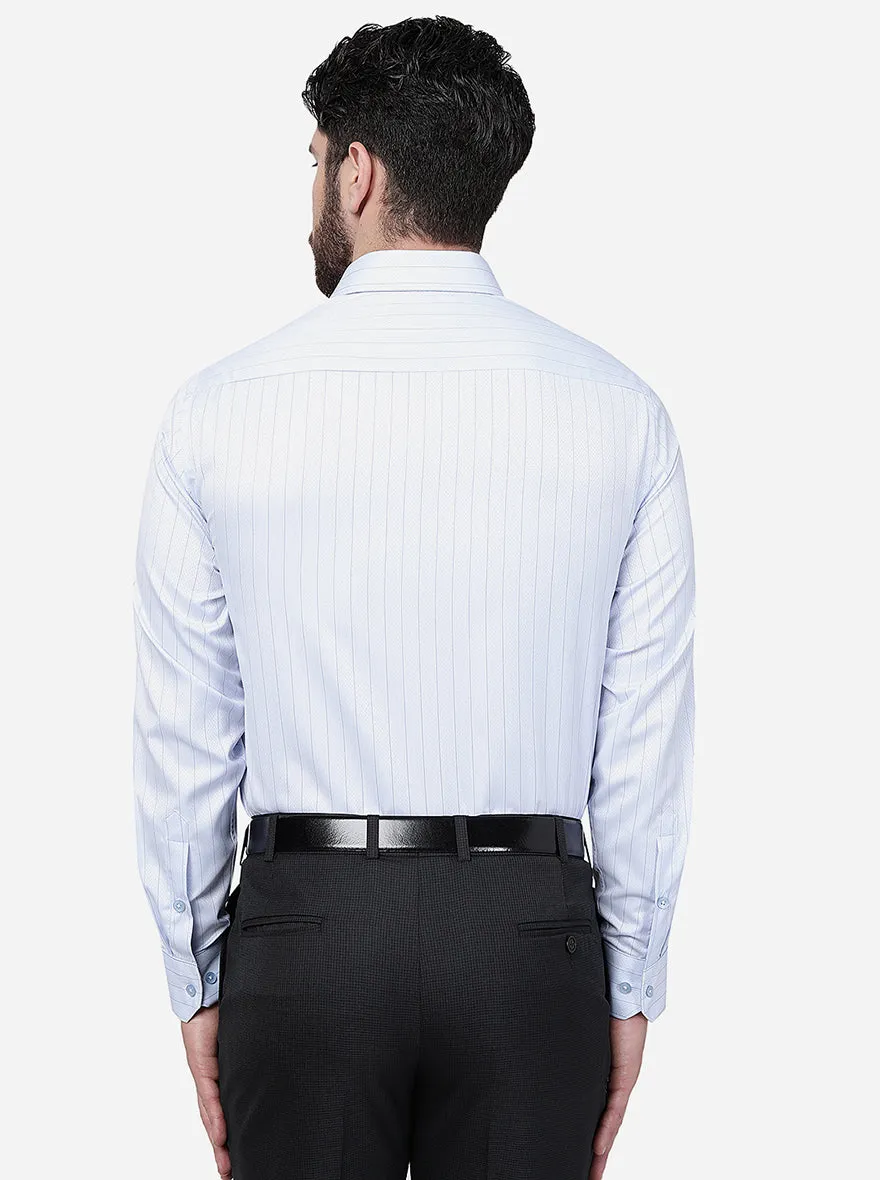 White & Blue Striped Slim Fit Formal Shirt | Greenfibre