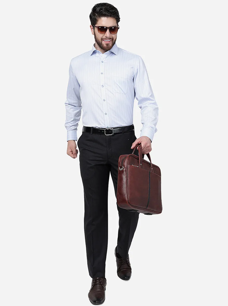 White & Blue Striped Slim Fit Formal Shirt | Greenfibre