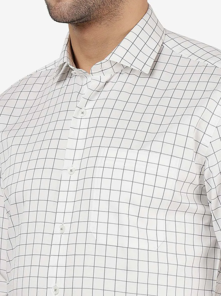 White & Grey Checked Regular Fit Formal Shirt | JadeBlue
