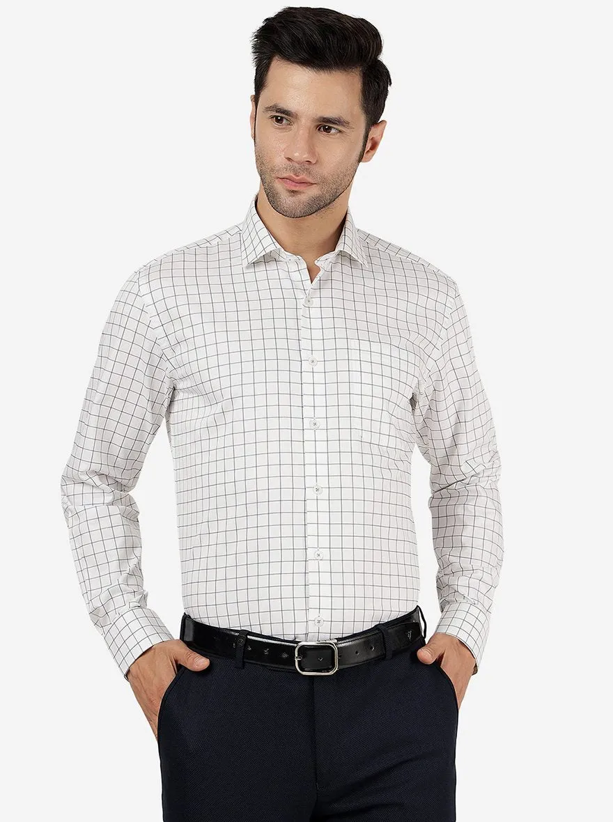 White & Grey Checked Regular Fit Formal Shirt | JadeBlue
