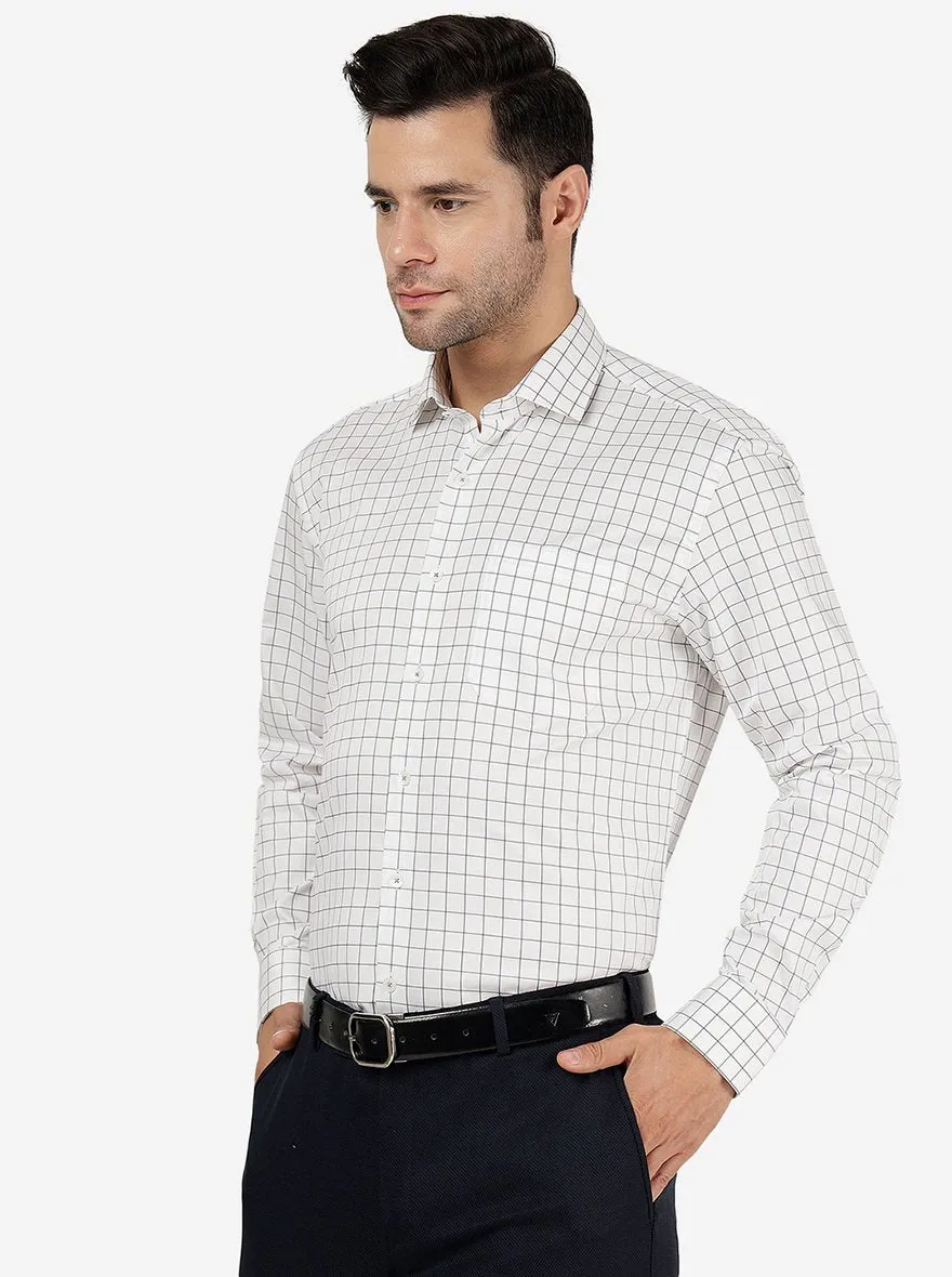 White & Grey Checked Regular Fit Formal Shirt | JadeBlue