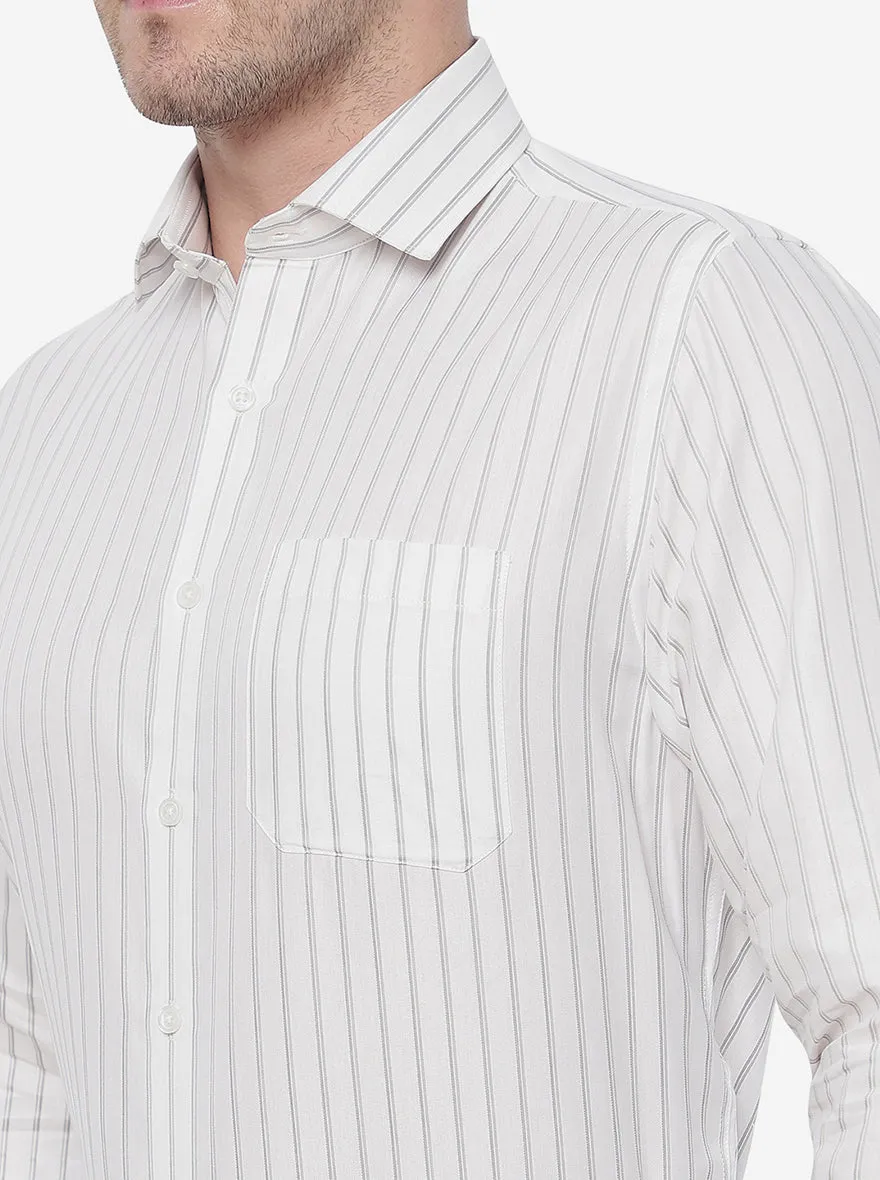White & Grey Striped Regular Fit Formal Shirt | Greenfibre