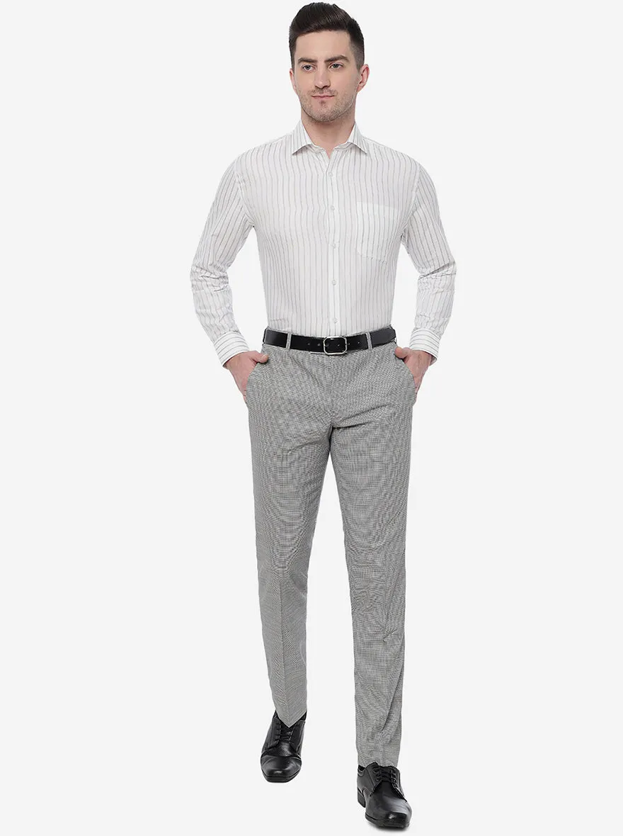 White & Grey Striped Regular Fit Formal Shirt | Greenfibre