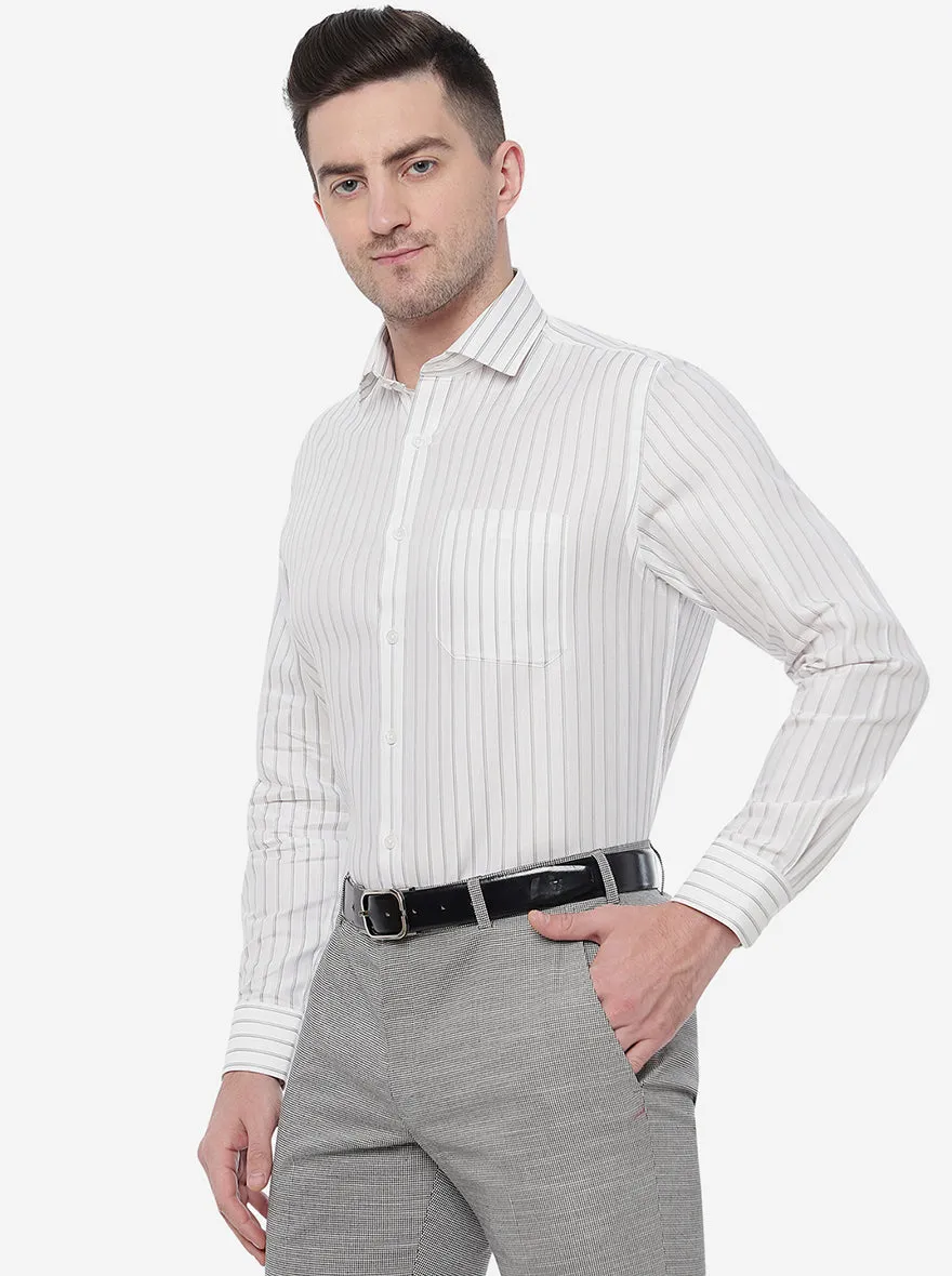 White & Grey Striped Regular Fit Formal Shirt | Greenfibre