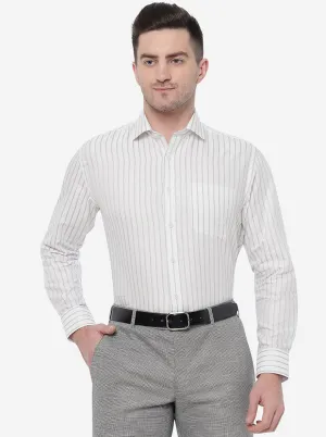 White & Grey Striped Regular Fit Formal Shirt | Greenfibre