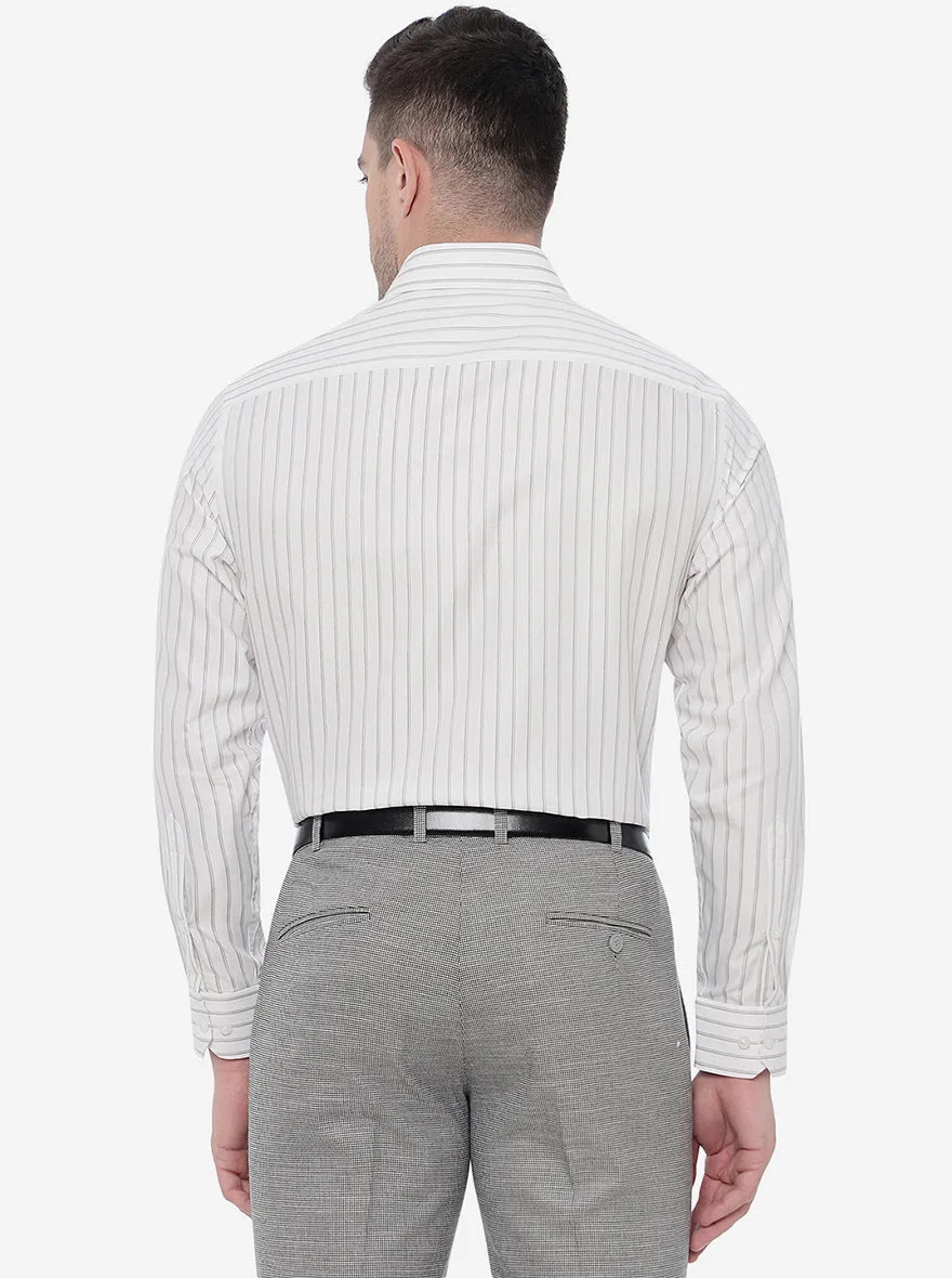 White & Grey Striped Regular Fit Formal Shirt | Greenfibre