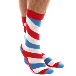 White Blue Red Stripe Mens Colorful Crew Socks - Premium Cotton Fun socks with Soft Elastic