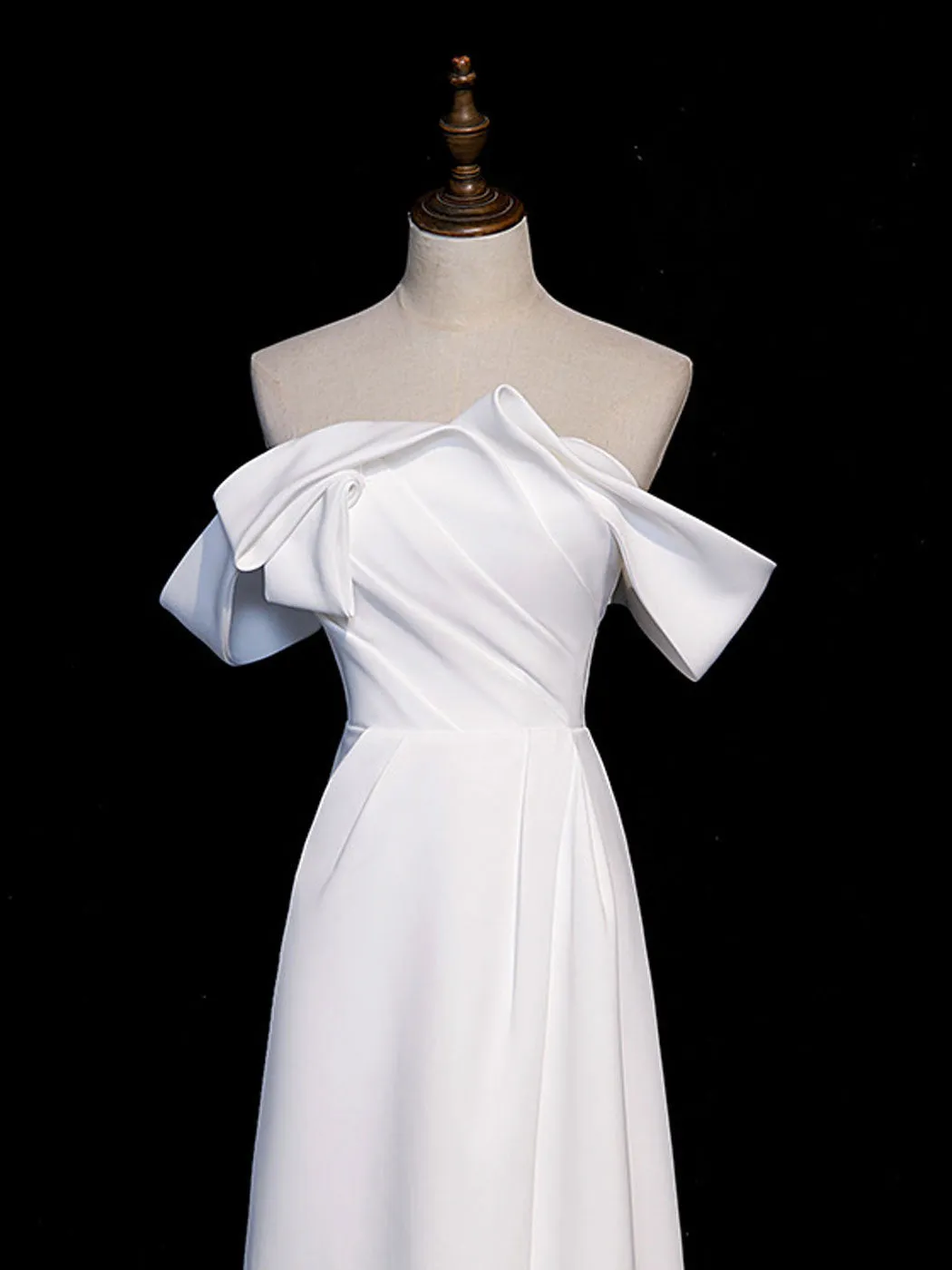 White off shoulder satin long prom dress white formal dress