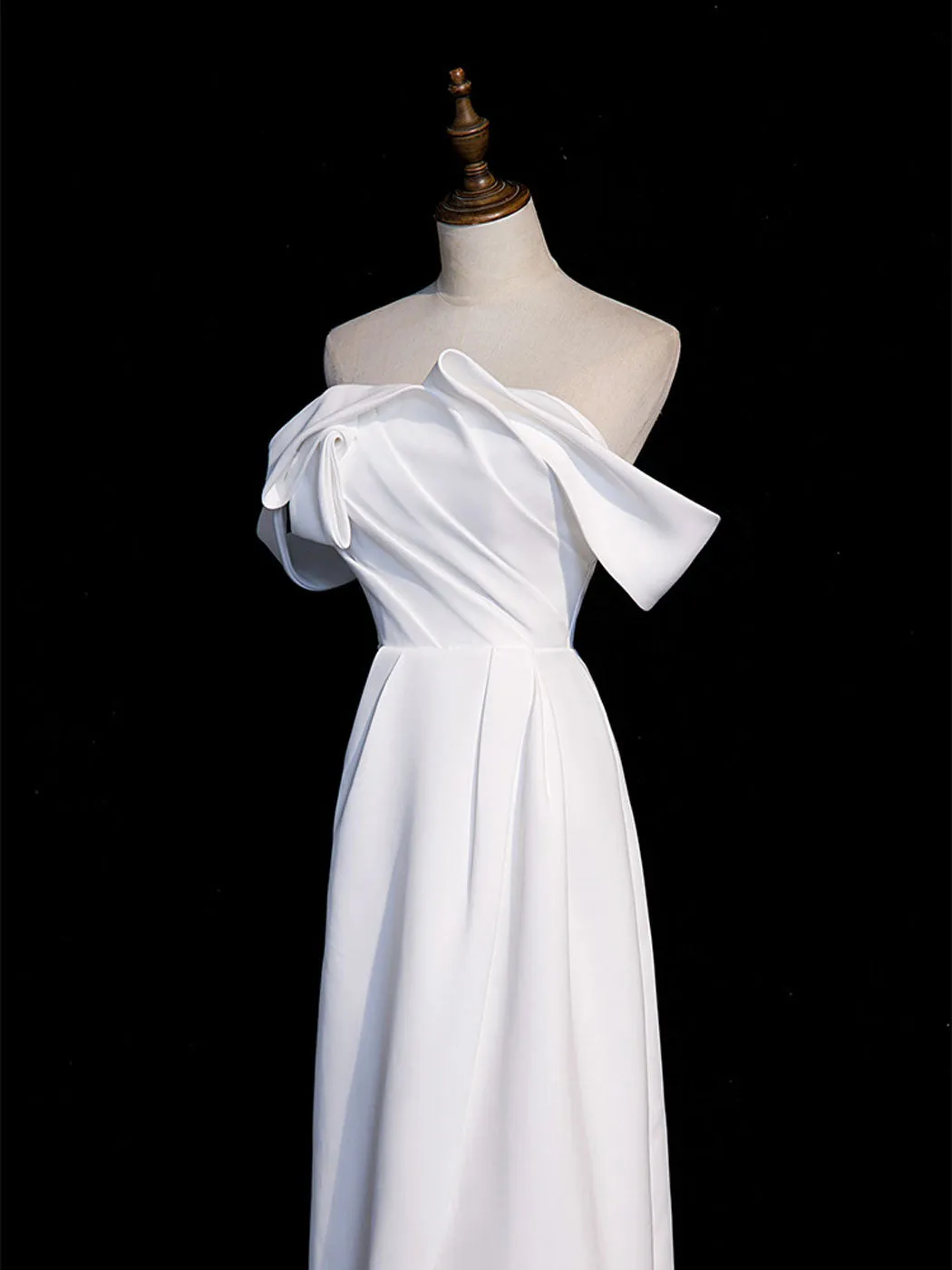 White off shoulder satin long prom dress white formal dress
