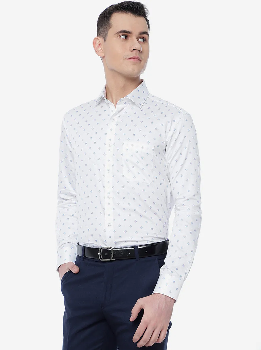 White Printed Regular Fit Formal Shirt | JadeBlue