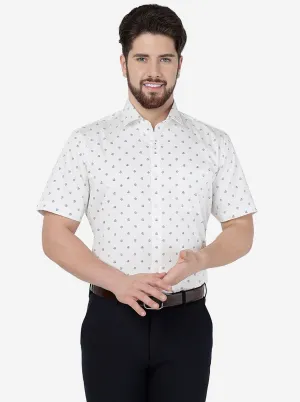 White Printed Regular Fit Formal Shirt | JadeBlue