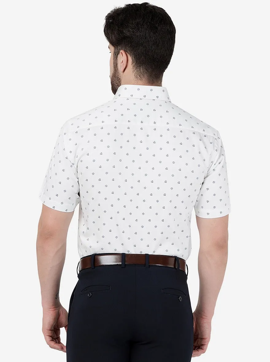 White Printed Regular Fit Formal Shirt | JadeBlue