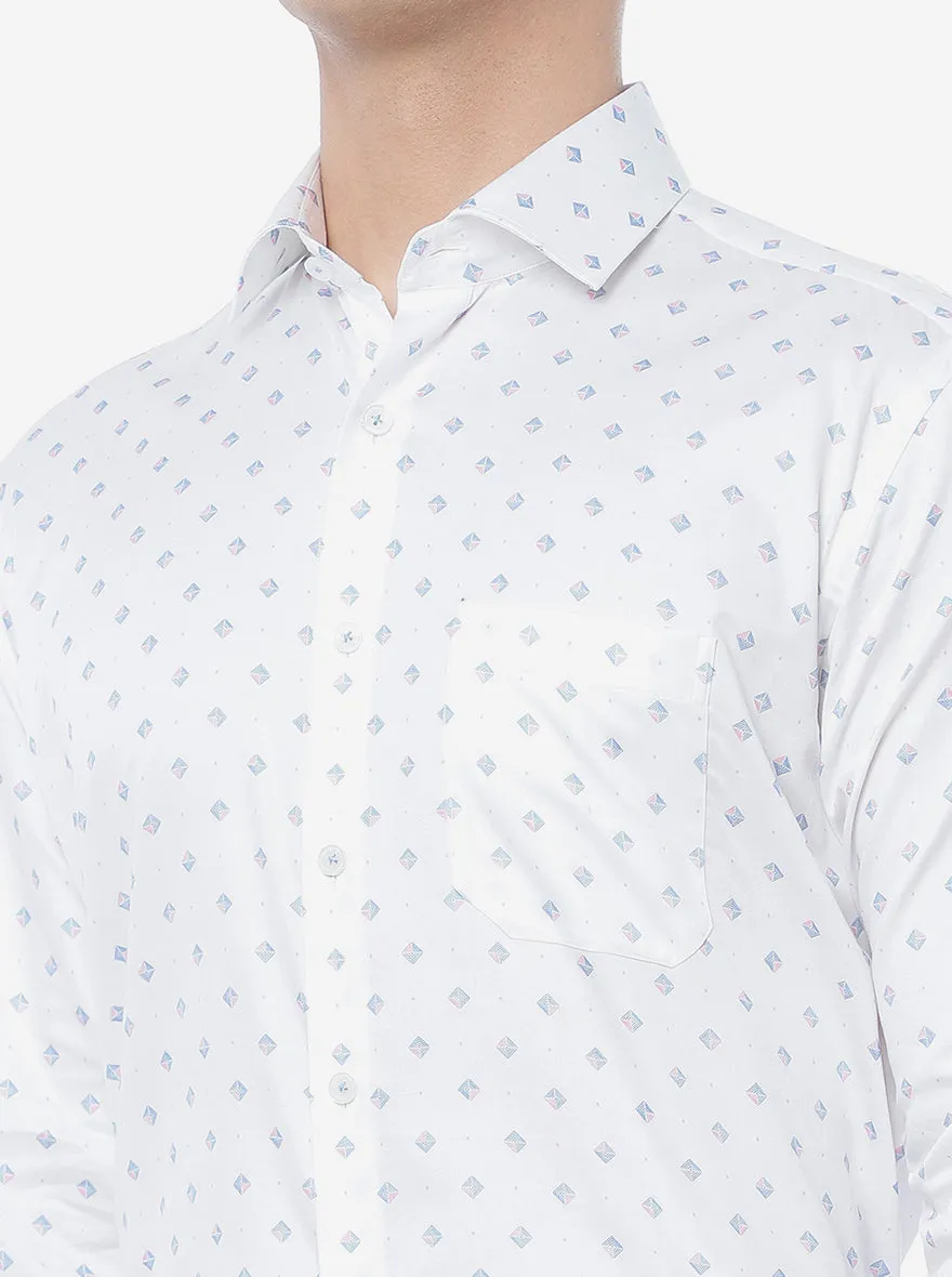 White Printed Regular Fit Formal Shirt | JadeBlue