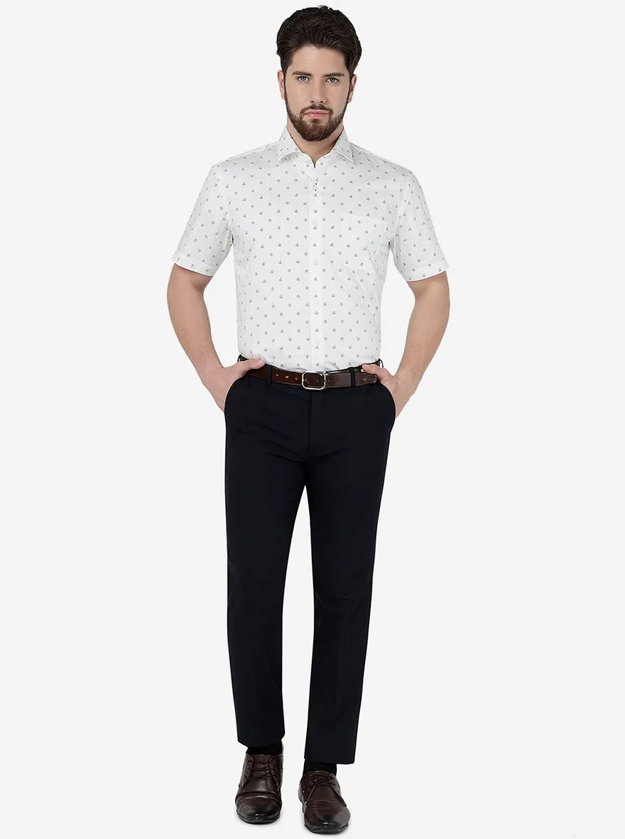 White Printed Regular Fit Formal Shirt | JadeBlue