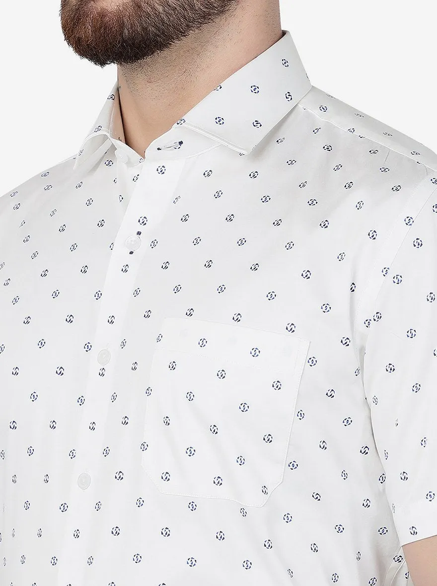 White Printed Regular Fit Formal Shirt | JadeBlue