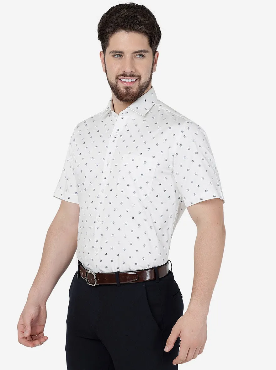 White Printed Regular Fit Formal Shirt | JadeBlue