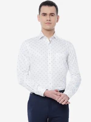 White Printed Regular Fit Formal Shirt | JadeBlue